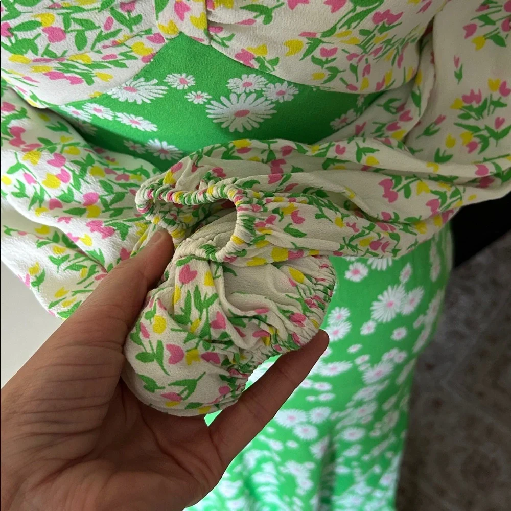 Rixo X target Vtg 70’s green floral spring puff balloon sleeve midi dress S/M 4 - Picture 5 of 11